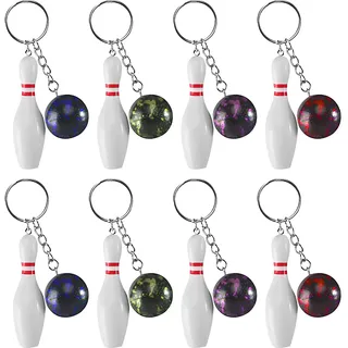 APOMOONS Mini Bowling Schlüsselanhänger, 8 Pcs Mini Bowling Pin Keychain Charms, Bowling Mitgebsel Schlüsselbund, Bowling Pins Schlüsselhalter, Bowling Schlüssel Anhänger Geburtstag für Familie - M