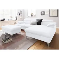 Ecksofa COTTA "Caluso L-Form" Sofas Gr. B/H/T: 254cm x 74cm x 167cm, Kunstleder SOFTLUX, Recamiere rechts, mit Bettfunktion-mit Bettkasten-mit Kopfteilverstellung, weiß (altweiß) inklusive Kopfteilverstellung, wahlweise mit Bettfunktion