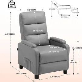 COMHOMA Relaxsessel Fernsehsessel mit Ruhesessel Liegesessel mit Liegefunktion, Federkissen mit Fußstütze Einzelliegesessel PolyurethanGrau - Grau