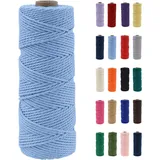 POPOYU Makramee Garn 2mm, Makramee Garn Elegantes Blau, Baumwollgarn 2 mm x 100 m, Baumwollkordel Natur, Baumwoll Bastelschnur für Basteln Stricken Boho Deko DIY Handwerk Wandbehang