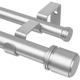 Vorhangstange 2 Läufig 90-182 cm, HOTOZON Gardinenstange Doppelläufig Silber mit Klassischem Endstück, 25 mm Gardinenstangen Ausziehbar mit Halterungen für Wohnzimmer, Küche, Schlafzimmer