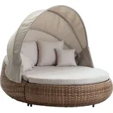 Dehner Daybed Tulum, Sunlounger mit Faltdach und Polstern, 220 x 179 x 163 cm, braun weiß