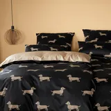 ELEGANTE Bettwäsche Dogs Farbe Schwarz-Beige Größe 135x200+80x80