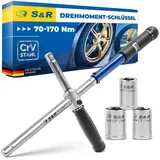 S&R Drehmomentschlüssel 465.012.170 70 – 170 Nm: mit Spindelgriff 70-170 1/2", inkl. Stecknüsse 17 mm, 19 mm, 21 mm, aus CrV-Stahl,