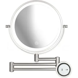 DEUSENFELD WL103EFA - Akku Batterie LED Doppel Wand Kosmetikspiegel, 3 Gelenkarme, 10x Vergrößerung + Normalspiegel, Ø20cm, 360° schwenkbar, 3 ... - Silber