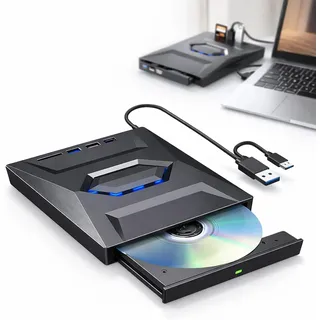 7-in-1 Externes USB-DVD-Laufwerk und Blu-ray-Player, USB C 3.0 Typ-C tragbarer BD/DVD/CD-Brenner, Leser, 6 x optisches Blu-ray-Laufwerk für Laptop, Desktop (Schwarz, 1 Stück)
