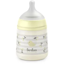 Suavinex Suavinex, Babyflasche 150 ml mit SX Pro Physiologischem Silikon-Sauger, Antikolik-Flasche mit langsamem Fluss (S), Ideal Muttermilch oder Wasser, für Neugeborene ab 0 Monaten, Design Birdies Beige