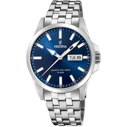 Quarzuhr FESTINA, silber (silberfarben, blau), Armbanduhren, Damen, Armbanduhr, Herrenuhr, Damenuhr, Edelstahlarmband, bis 10 bar wasserd.