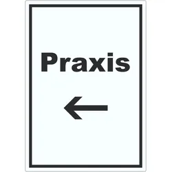 HB-Druck Praxis Aufkleber mit Text und Richtungspfeil links Arzt Gesundheit hochkant A3 (297x420mm)