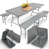 Arebos Bierzeltgarnitur 3-teilig + 2 x Bank Festzeltgarnitur für drinnen | draußen Biertisch Set Zusammenklappbar - Grau