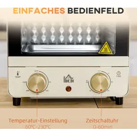 Homcom Minibackofen mit Umluft, 1000 W Elektrischer Mini Ofen inkl. Backblech Set, Krümelblech, 1 Std. Timer, 60-230°C, Cremeweiß