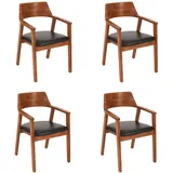 SAM 4er Set Esszimmerstuhl Angel, Akazienholz nussbaumfarben, schwarzes Echtleder, Holzstuhl mit Armlehnen, ergonomischer Massivholz-Sessel mit Leder-Bezug, Stuhl für Küche, Esszimmer & Wohnzimmer