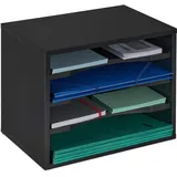 Relaxdays Dokumentenablage, große Briefablage, 4 Fächer, für Schreibtisch, Organizer HxBxT 28 x 35,5 x 25 cm, schwarz, 1 Stück