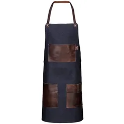 Vintage Segeltuch-Latzschürze mit Ledertaschen, B 55 cm x L 89 cm, navy : 100% Baumwolle (mit Ledertaschen) : navy
