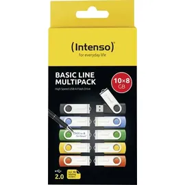 Pellwood Intenso USB-Stick 10er Pack Basic Line 10 x 8 GB USB-Stick 8 GB Gelb, Grün, Blau, Orange, Schwarz 3