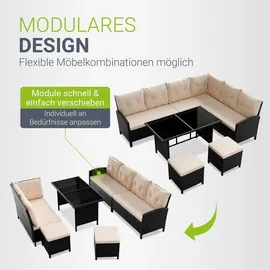 Juskys Manacor Lounge-Set schwarz/beige inkl. Abdeckung