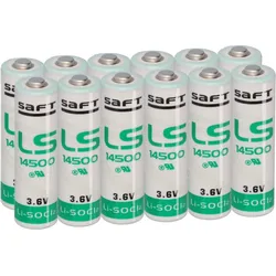 12x Saft Lithium 3,6V Batterie LS14500 AA - Zelle