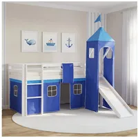 Homestyle4u Hochbett mit Rutsche, Turm und Vorhang blau