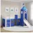 Homestyle4u Hochbett mit Rutsche, Turm und Vorhang blau