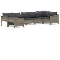 vidaXL 7-tlg. Garten-Lounge-Set mit Kissen Grau Poly Rattan