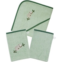 Wörner Handtuch Set »Faultier helloliv Kapuzenbadetuch mit 2 Waschhandschuhen«, (Spar-Set, 3 St.), mit süßer Stickerei Faultier, grün