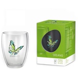 Creano Teeglas Creano doppelwandiges Tee-Glas, Latte Macchiato, Thermobecher Schmette, Glas, 1x bedrucktes Glas weiß