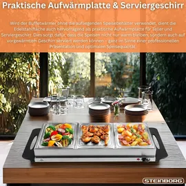Steinborg Edelstahl Buffetwärmer Speisewärmer 4 Speisebehälter stufenlosen Temperaturregler BPA-frei 300 Watt