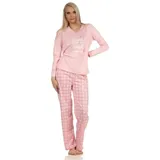 normann Damen Schlafanzug Pyjama mit karierter Jersey Hose Blau 44-46