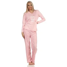 normann Damen Schlafanzug Pyjama mit karierter Jersey Hose Blau 44-46