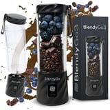 BlendyGo 3® Mixer Smoothie Maker, Smoothie Mixer Klein, Mini Portable Blender, Tragbarer Mixer USB, Smoothie-Maker to go, Standmixer 550 ml, BPA-freie, PulseMotion &BlendPro Technologie (Schwarz)