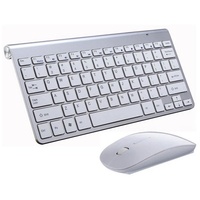 Houhence Tastatur Maus Kombination Funk 2.4 GHz Tastatur- und Maus-Set Tastatur silberfarben