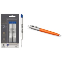 Parker Kugelschreiberminen | mittlere Schreibspitze | blaue QUINKflow Tinte | 10 Ersatzminen für Kugelschreiber & Jotter Originals Kugelschreiber | Klassisches Orange | Mittlere Spitze | Blau Tinte