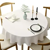 Schwere Runde Tischtuch, Dekorative Einfarbige Tischdecke, Baumwoll Leinen Tischdecke für Küche Esszimmer Haus Tischdekoration, Creme, Rund - 180 cm