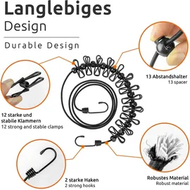 ECENCE Wäscheleine 2 Stück elastisch 1,75 - 3 m