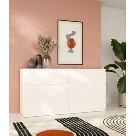 Forte Kommode FORTE "Edmore", weiß, B:153,9cm H:79,8cm T:42,2cm, Spanplatte, Sideboards, Kommode, große Kommode, grifflose Front, Stauraum, 6 Schubladen