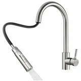 Rainsworth Schwarz Wasserhahn Küche mit Brause Ausziehbar - Hochdruck Küchenarmatur mit Zwei Wasserstrahlarten, Spültischarmatur 360° Drehung, Mischbatterie Küche aus Edelstahl Einfache Installation