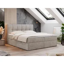 MKS Meble Boxspringbett 120x200 mit Bettkasten, Bett mit Multipocket - Matratze H3 Topper, Polsterbett 120x200 mit Bettkasten Kopfteil, Boxspringbett mit Mat... - Beige