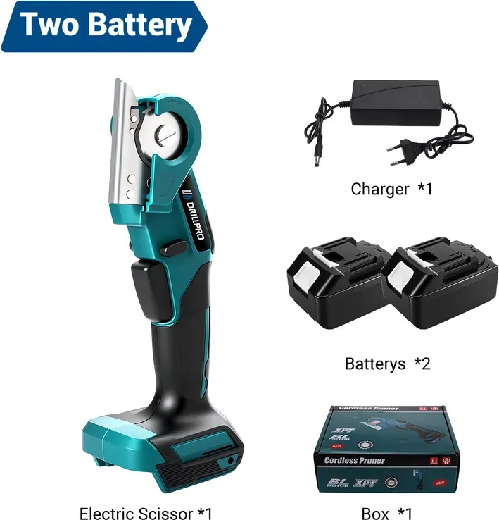 Drillpro Elektro-Handzange, 80 W Bürstenmotor, 6 mm Schneidkraft, 2,5 Ah Akku, geringerschüttelndes Design, EU-Stecker, leichtes Design, 2 Akkus (Akku kompatibel mit Makita-Tools)