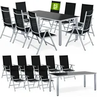 CASARIA Bern Set 9-tlg. Tischplatte Sicherheitsglas schwarz/silber