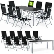 CASARIA Bern Set 9-tlg. Tischplatte Sicherheitsglas schwarz/silber