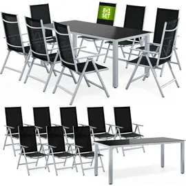 CASARIA Bern Set 9-tlg. Tischplatte Sicherheitsglas schwarz/silber
