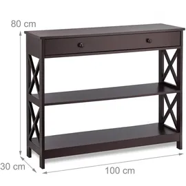 Relaxdays Konsolentisch mit Schublade 100 x 30 x 80 cm braun
