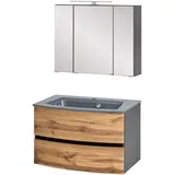 Waschtisch-Set WELLTIME "Kaunas", grau (wotaneiche, grau), B:80cm H:200cm T:49cm, Kastenmöbel-Sets, Breite 80 cm, Soft-Close-Funktion