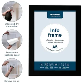 Europel Selbstklebender magnetischer Info-Rahmen aus PVC, A5 Schwarz, 2er Set, einfach ablösbar durch Magnet, doppelseitig, Hoch- oder Querformat, 23,8 x 17,6 cm