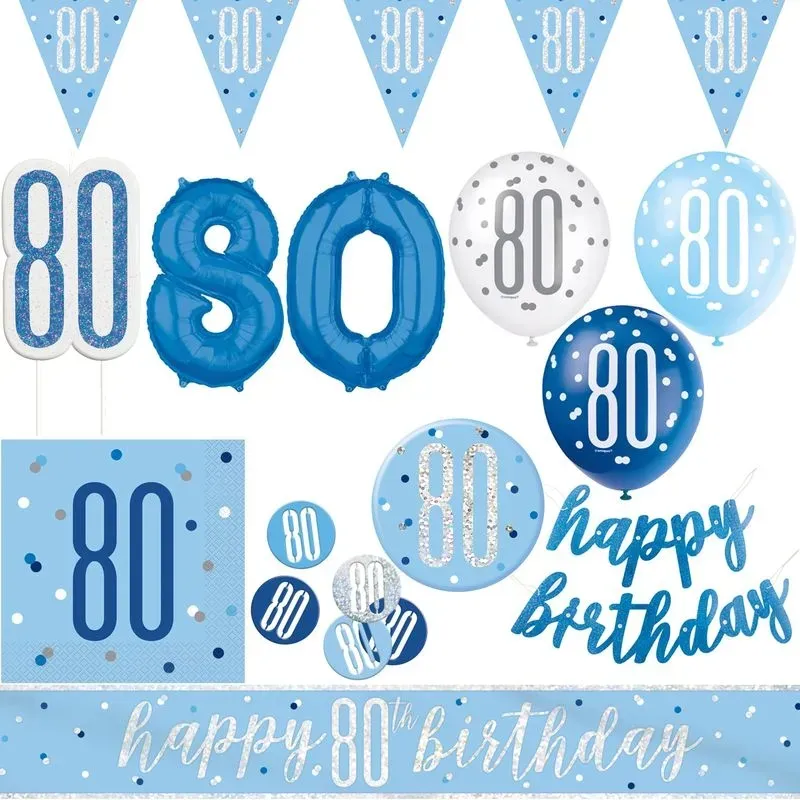 80. Geburtstag Partydeko blau Mann hellblau Geburtstagsparty Artikel Set Erwachsen
