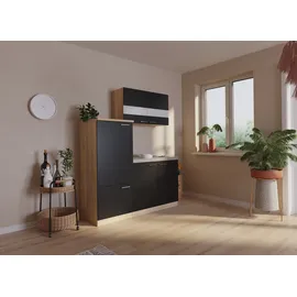 Respekta Küchenzeile Luis 160 cm E-Geräte Edelstahlkochmulde schwarz/eiche sägerau nachbildung