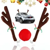 Weihnachten Auto Rentier Geweih und rote Nase Set FaJoek Rentier Auto Set, Rudolph Deko Auto, Auto Deko Weihnachten, Weihnachtsdeko Auto Rudolph Kostüm Set mit Geweih und Nase (Dark Brown)