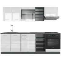 Vicco Küchenzeile R-Line 240 cm Anthrazit Weiß Hochglanz