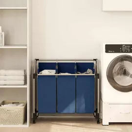 vidaXL Wäschesortierer mit 3 Taschen Blau Stahl