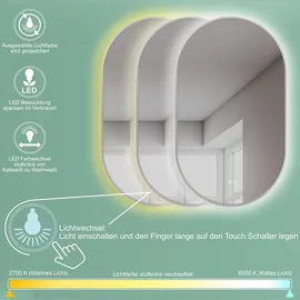 Hoko LED Ovalspiegel mit Metallrahmen 50x90 cm / Kaltweiß Badezimmer & Flur Touch-Sensor & Memory-Funktion - Weiß.